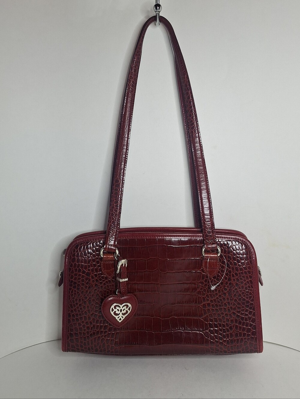 Brighton Vintage Wine Red Leather Crocodile Print Shoulder Bag W Checkbook